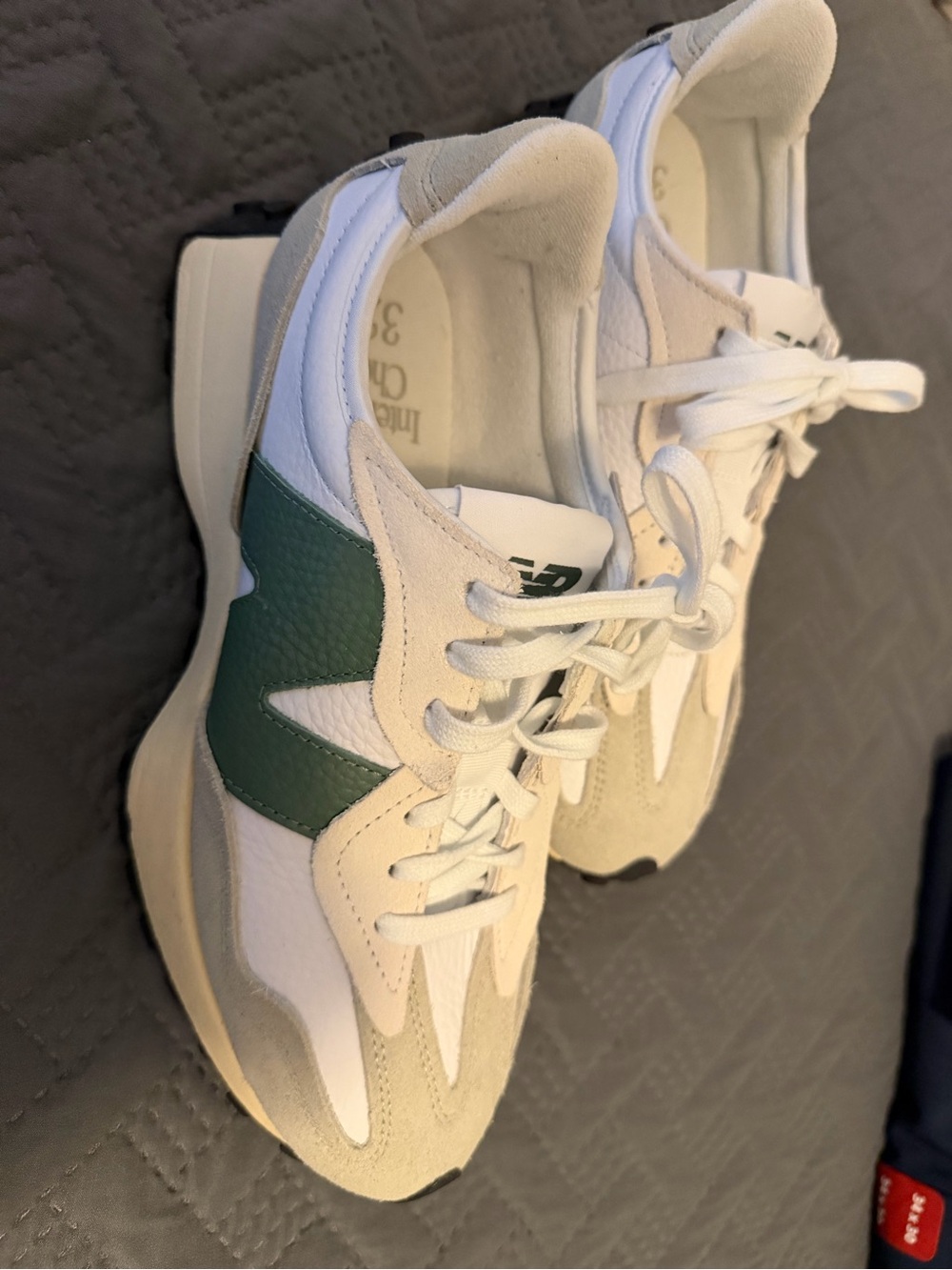 New Balance White, Beige & Green 327 Sneakers